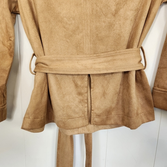Banana Republic Tan Vegan Suede Belted Long Sleeve Swing Top Stretchy Casual XS - Picture 4 of 10